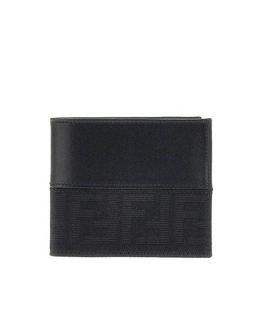 Fendi Black Ff Jacquard Bi-Fold Wallet for men