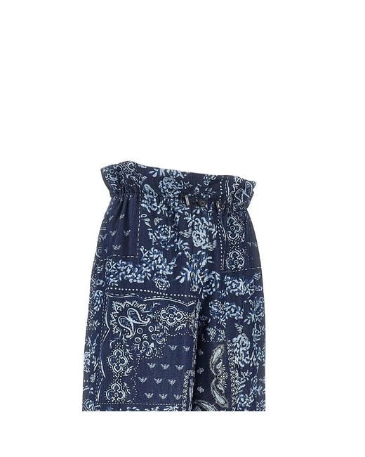 Emporio Armani Blue Bandana Print Chambray Pants