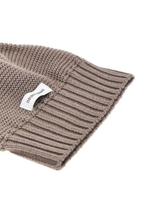 Emporio Armani Brown Knitted Beanie Hat With Logo Label