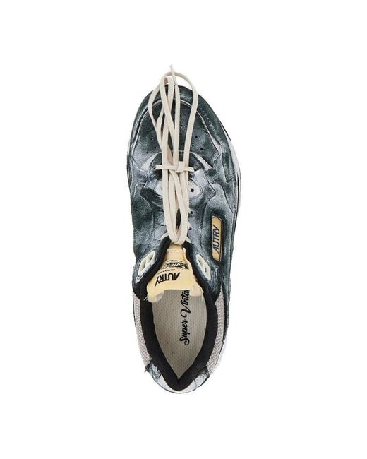Autry Blue 'Hyperway' Suede Leather And Mesh Sneakers for men