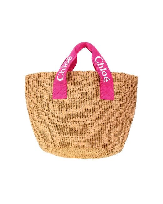 Chloé Pink Raffia Bag With Branded Handles Kids