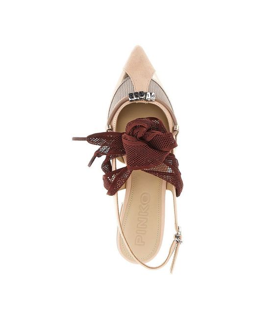 Pinko Brown Leather And Mesh Slingbacks