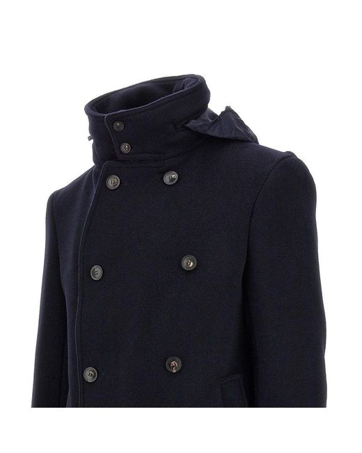 Emporio Armani Blue Wool-Blend Double-Breasted Peacoat Jacket for men