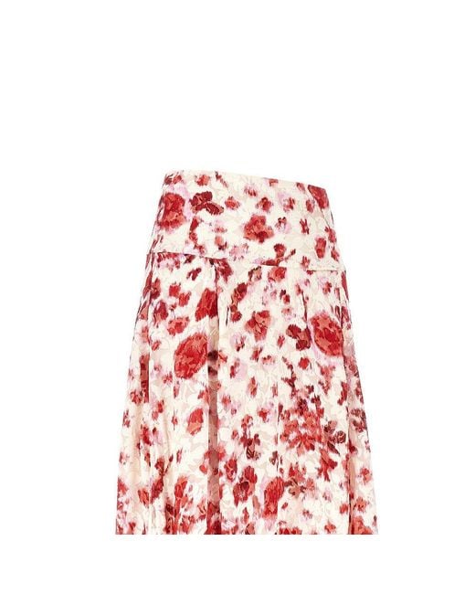 Isabel Marant Red Silk-Blend 'Hilza' Long Skirt