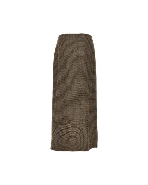Etro Brown Wool Long Skirt With Houndstooth Motif