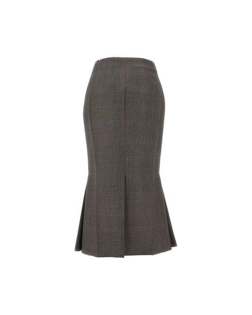 Prada Gray Prince Of Wales Wool Midi Skirt