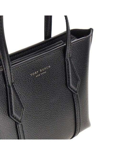 Tory Burch Black Grained Leather 'Perry' Mini Shopping Bag