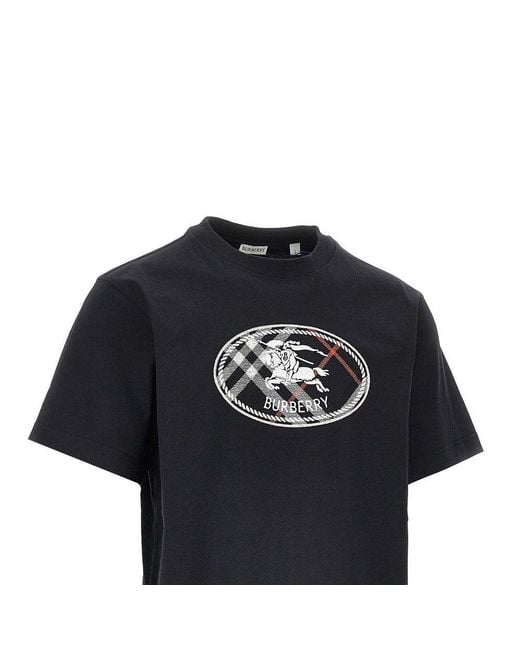 Burberry Black 'Knight Stamp' Embroidery T-Shirt for men