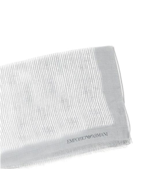 Emporio Armani White Modal Scarf With Striped Motif for men