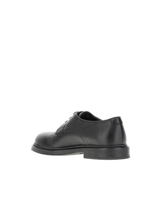 Emporio Armani Brown Grained Leather Derby Shoes for men