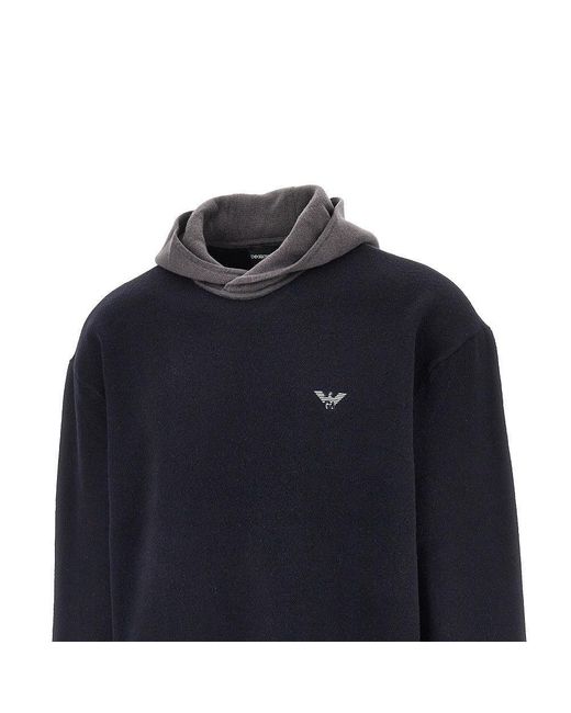 Emporio Armani Blue Virgin Wool Hooded Sweater for men
