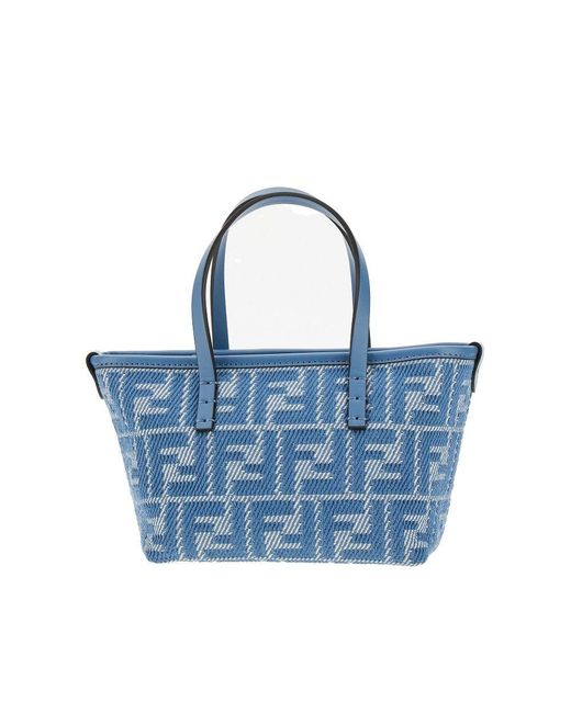 Fendi Blue Ff Jacquard Fabric Mini 'Roll' Shopping Bag