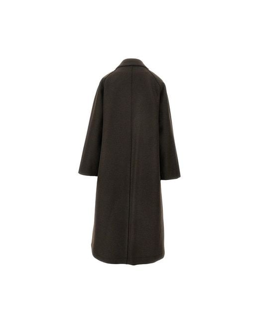 Harris Wharf London Black Pressed Wool Balmacaan Coat