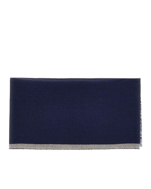 Brunello Cucinelli Blue Cashmere And Wool Scarf for men