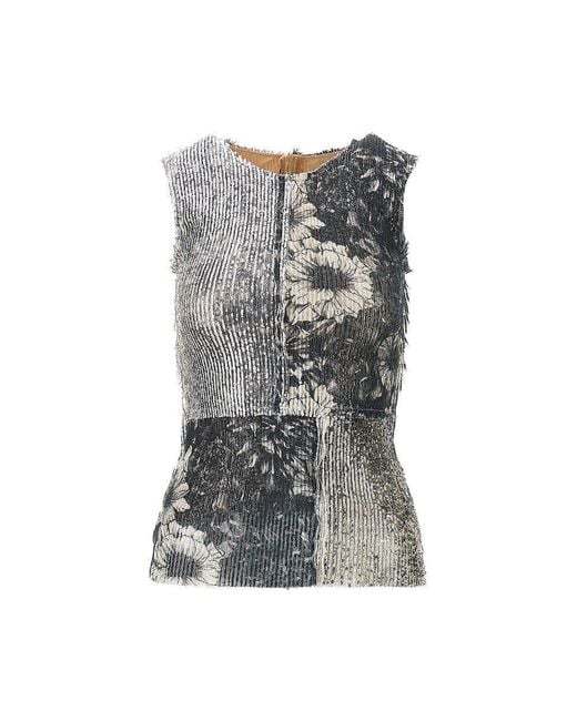 Maison Margiela Gray Sequinned Floral Patchwork Top