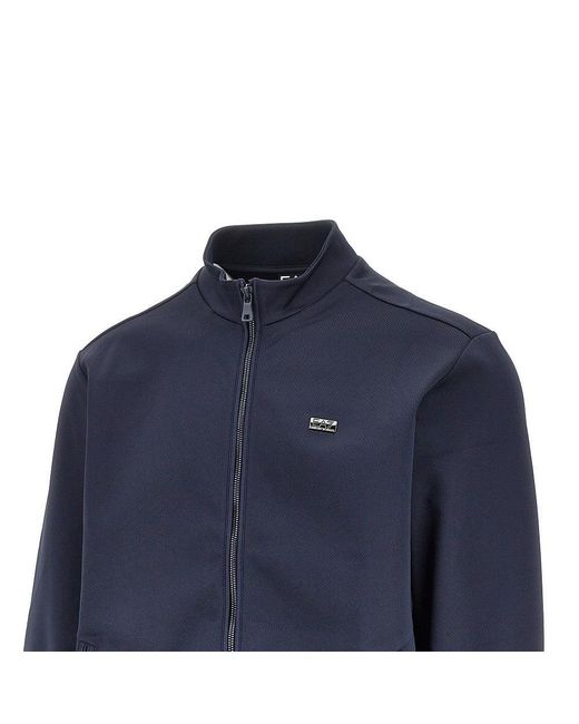 EA7 Blue Full-Zip Sweatshirt With Logo Plate for men