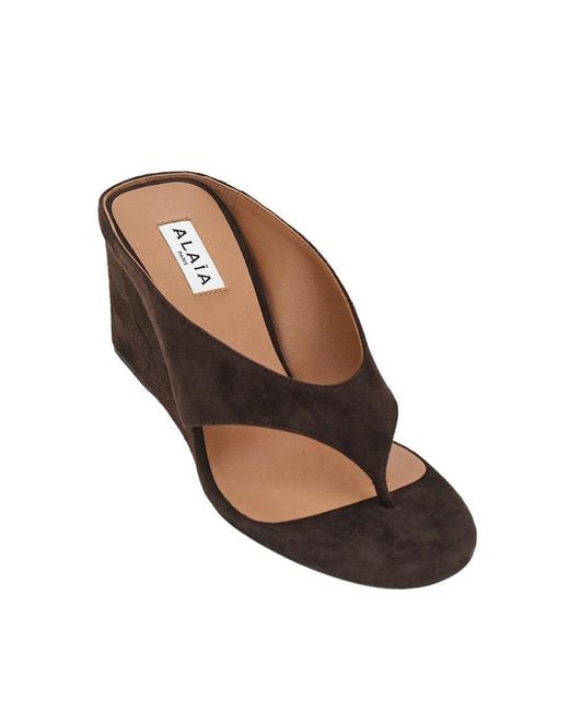 Alaïa Brown Suede Leather 'Cube' Thong Mules