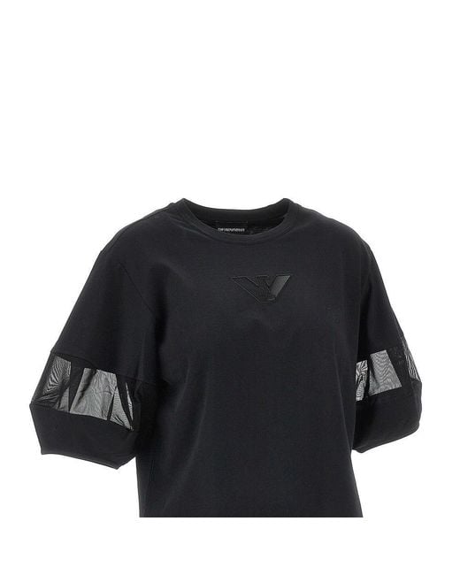 Emporio Armani Black Supima Cotton T-Shirt With Mesh Inserts