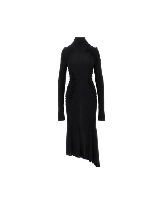 Victoria Beckham Black Crepe Jersey Gathered Midi Dress