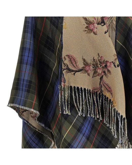 Etro Blue Knitted Cape With Check Motif