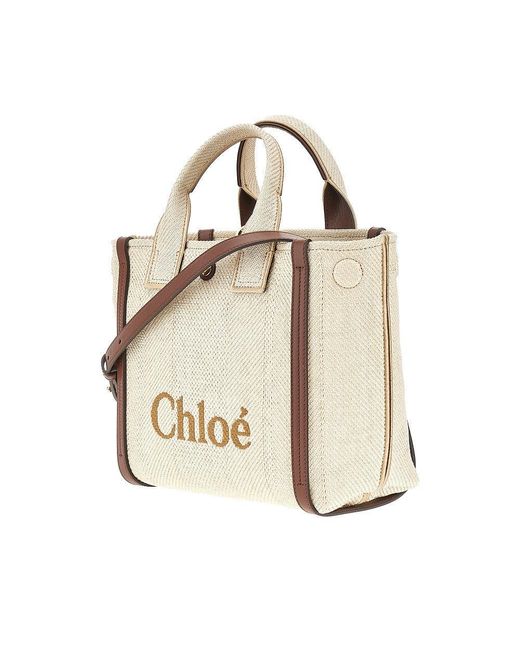 Tote Bag 'Chloé Carry' Piccola Effetto Rafia Donna di Chloé in Natural