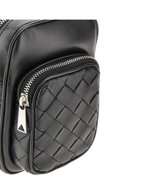 Bottega Veneta Black Intrecciato Leather Crossbody Pouch for men