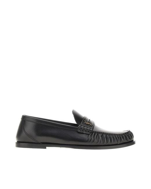 Saint Laurent Black Leather Loafers With Cassandre Logo for men