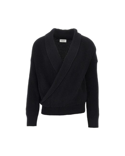 Laneus Black Cotton Knitted Cardigan for men