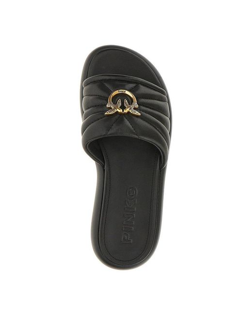 Pinko Black 'Love Birds' Nappa Leather Slides