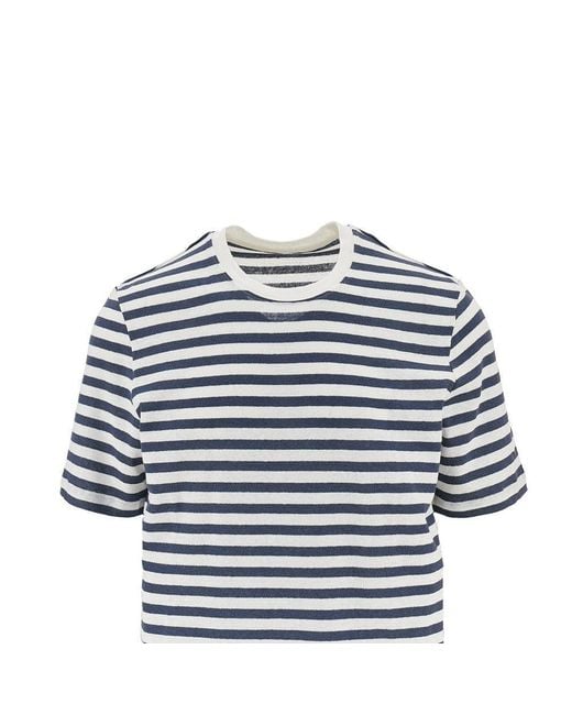 Majestic Filatures Blue Striped Cotton And Linen T-Shirt for men