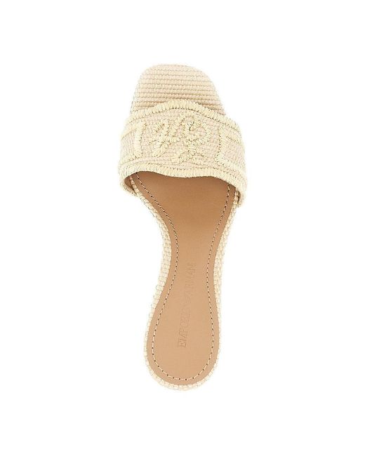 Emporio Armani Natural Woven Raffia Mules With Ea Logo