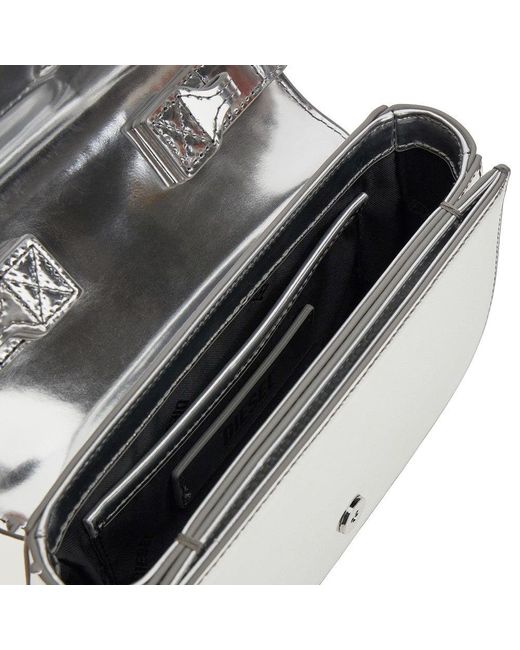 DIESEL Gray Mirrored Leather 1Dr Shoulder Bag