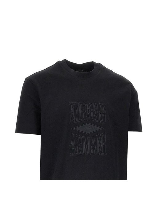 Emporio Armani Black Jersey T-Shirt With Embossed Logo for men