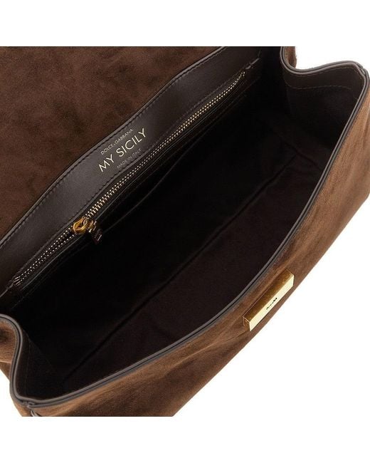 Dolce & Gabbana Brown Suede Leather 'My Sicily' Handbag