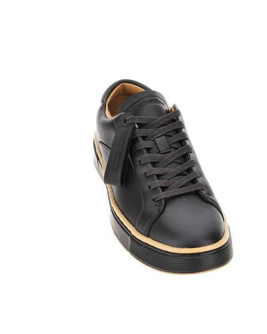 Emporio Armani Black Leather Sneaker With Contrasting Welt for men
