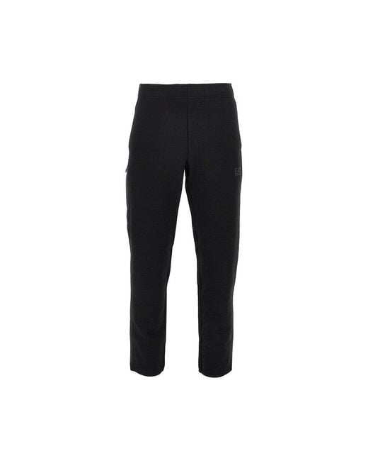 EA7 Black Cotton-Blend Pants With Logo Print for men