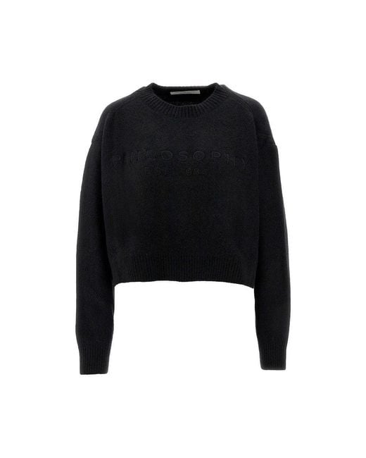 Philosophy Cropped Sweater With Logo Embroidery in Black Lyst UK