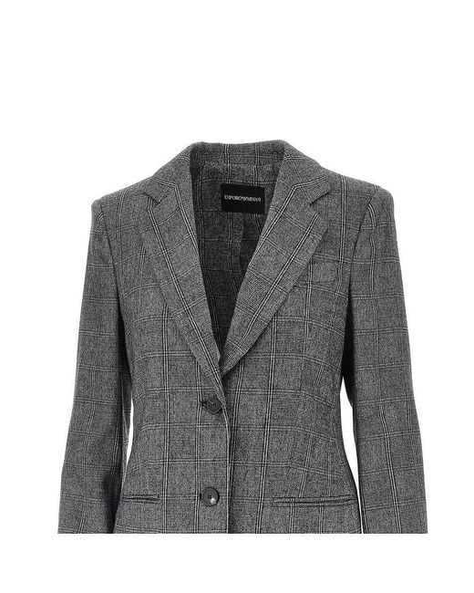 Emporio Armani Gray Wool-Blend Single-Breasted Flannel Jacket