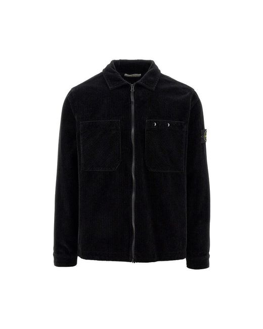 Stone Island Black Corduroy Full-Zip Overshirt for men