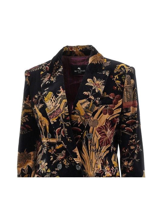 Etro Black Paisley Velvet Double-Breasted Jacket