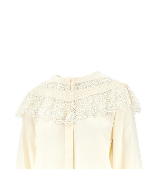 Chloé Natural Crêpe De Chine Blouse With Lace Details