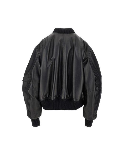 The Attico Black 'Anja' Leather Bomber Jacket