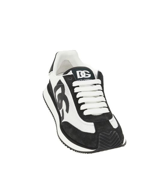 Dolce & Gabbana Black Leather And Mesh 'Dg Cushion' Sneakers for men
