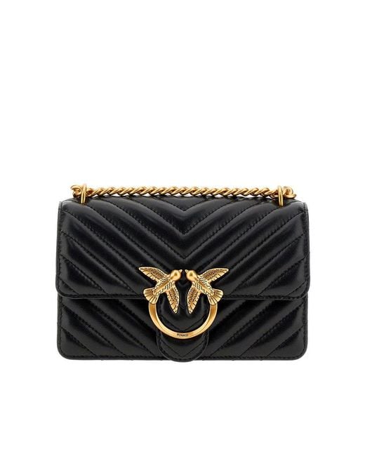 Pinko Black Chevron Leather Mini Love One Bag