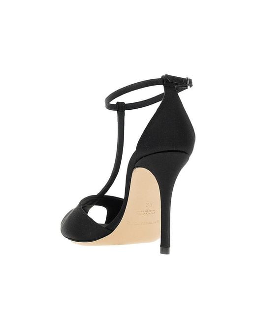 Emporio Armani Black Satin T-Bar Heeled Sandals