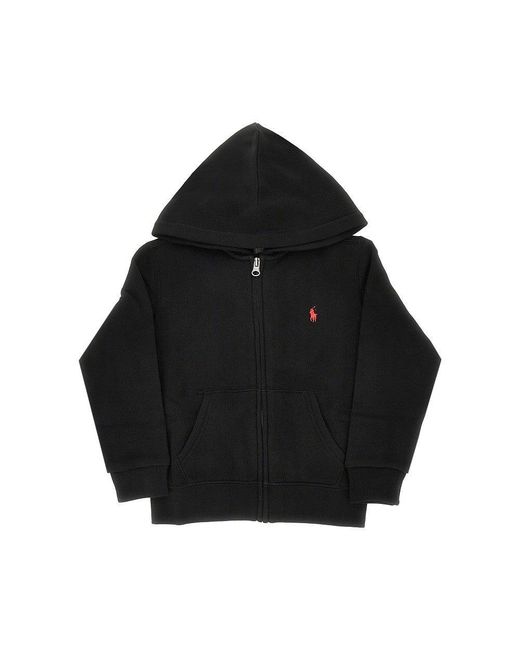 Ralph Lauren Black Full-Zip Hoodie With Logo Embroidery Kids for men