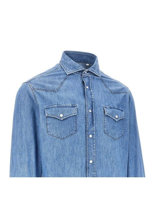 Brunello Cucinelli Blue Cotton Denim Shirt for men
