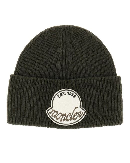 Moncler Green Logo Patch Beanie Hat for men