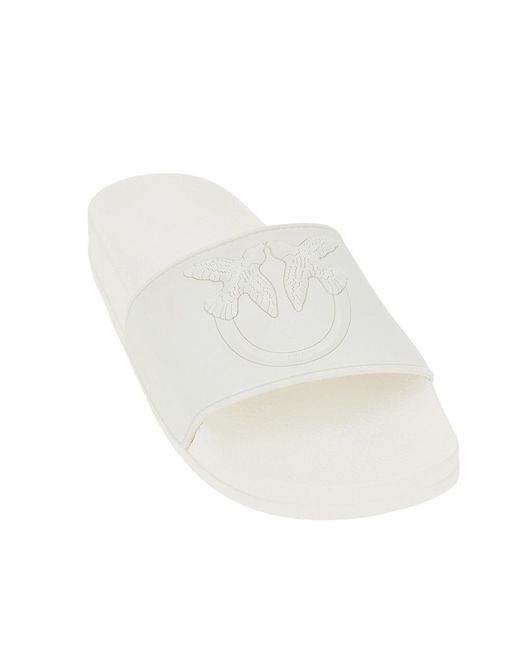 Pinko White Love Birds Logo Rubber Slides