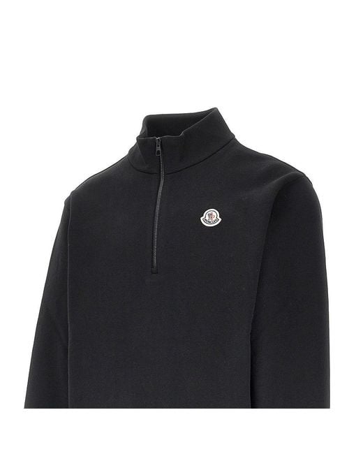 Moncler Black Cotton Sweatshirt With Logo Patch for men